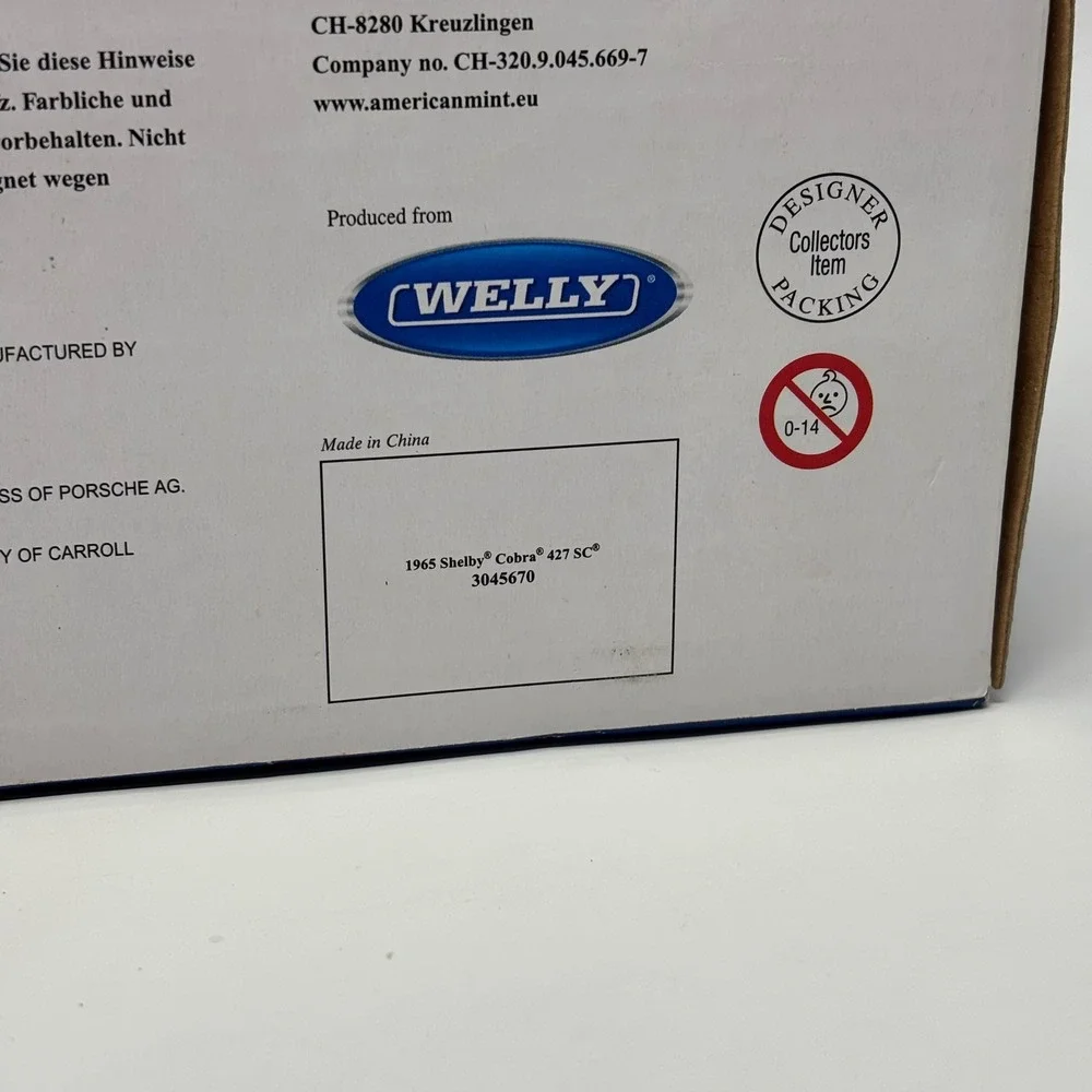 1965 Shelby Cobra 427 S/C Diecast Metal 1:24 Welly American Mint Premium Edition